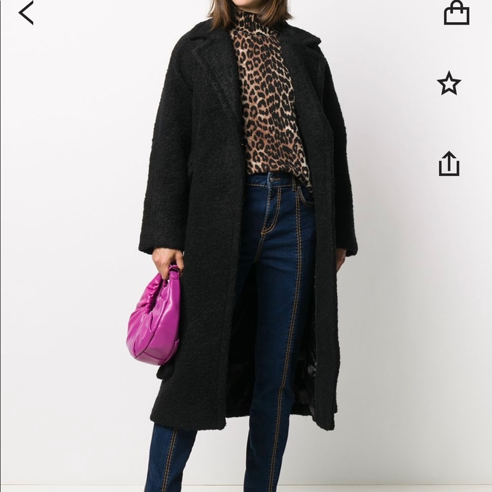 Sold Ganni Black Wool Bouclé Wrap Coat 36